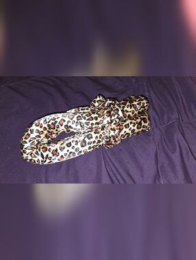 Leopard Print Satin Hair Scarf and Scrunchie Set - Beige